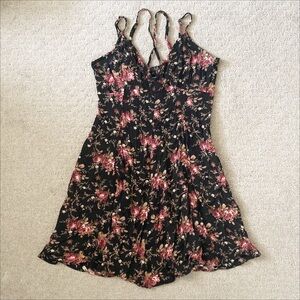 AEO strappy black floral flounce dress, Sz Small.